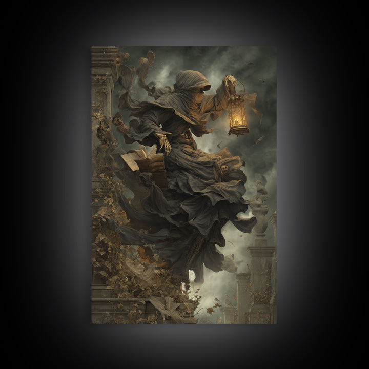 The Crypt Librarian, Vertical Wall Art, Dark Halloween Decor, Canvas Print, Halloween Wall Decor, Gothic Home Decor, Dark Fantasy Art