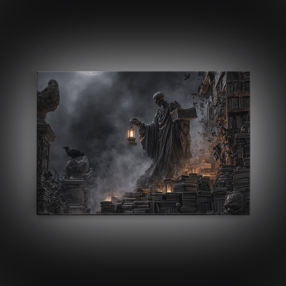 The Crypt Librarian, Landscape Wall Art, Dark Fantasy Wall Art, Canvas Print, Halloween Wall Decor, Gothic Home Decor, Spooky Wall Decor