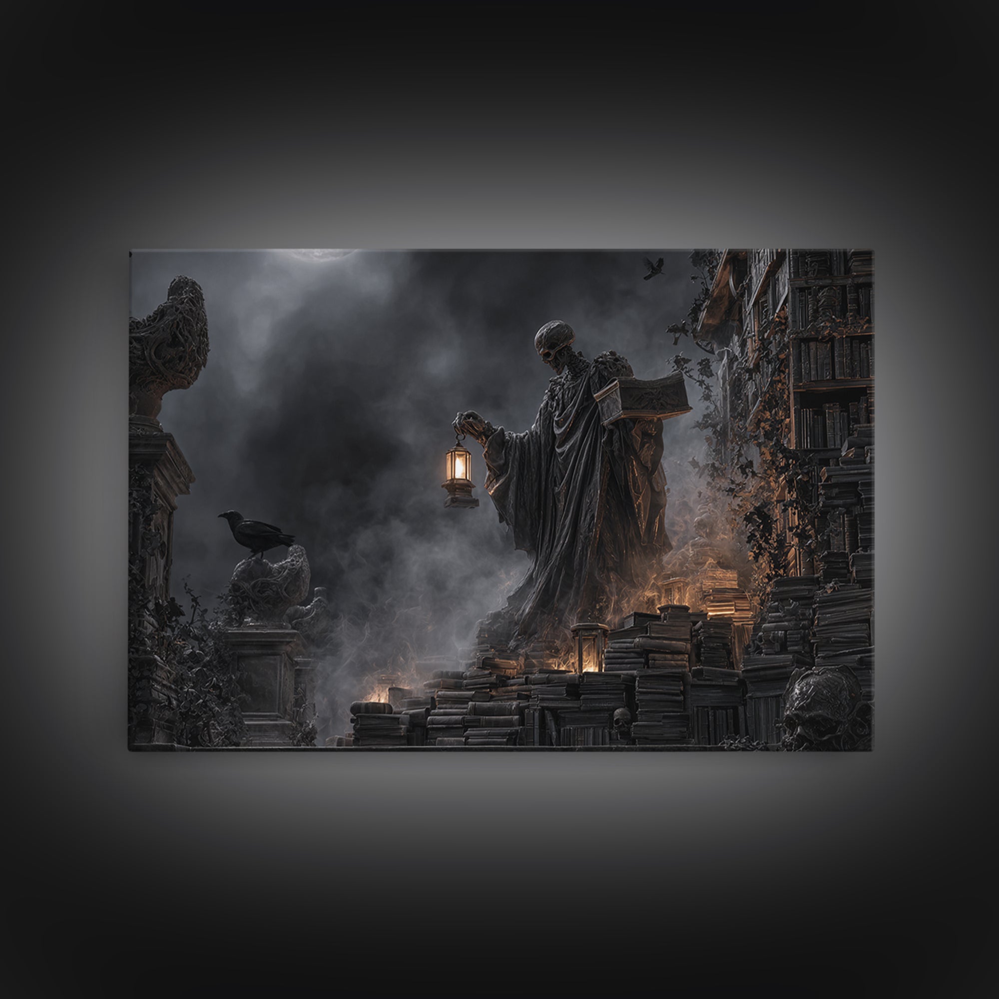 The Crypt Librarian, Landscape Wall Art, Dark Fantasy Wall Art, Canvas Print, Halloween Wall Decor, Gothic Home Decor, Spooky Wall Decor