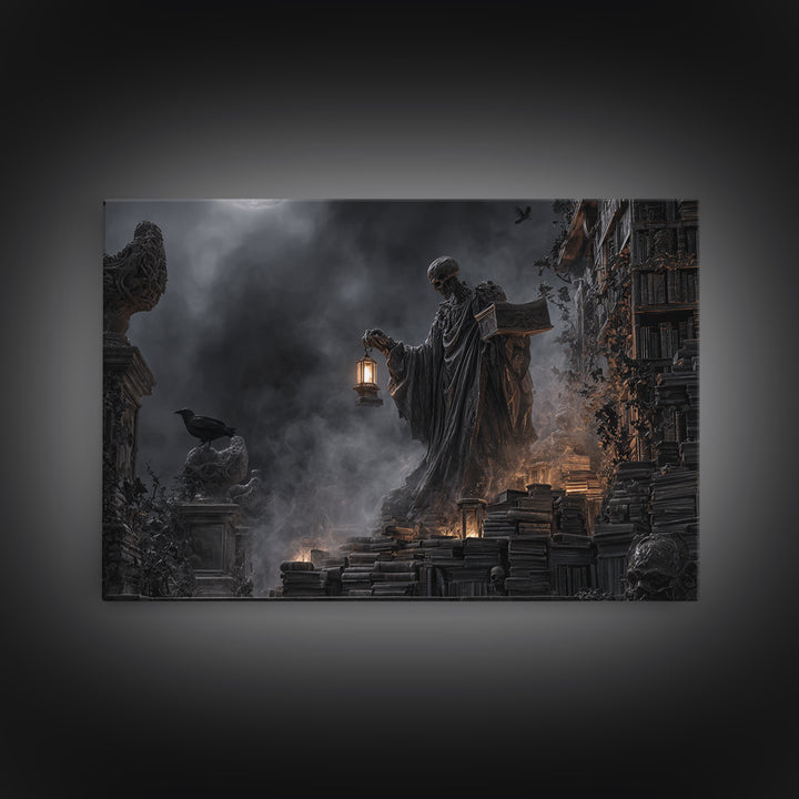 The Crypt Librarian, Landscape Wall Art, Dark Fantasy Wall Art, Canvas Print, Halloween Wall Decor, Gothic Home Decor, Spooky Wall Decor