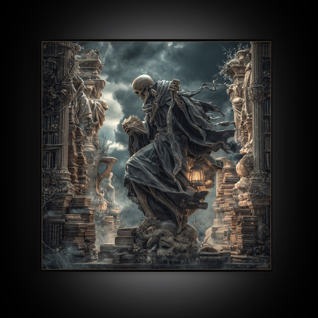 The Crypt Librarian, Square Wall Art, Dark Halloween Decor, Canvas Print, Halloween Wall Decor, Gothic Home Decor, Spooky Wall Decor