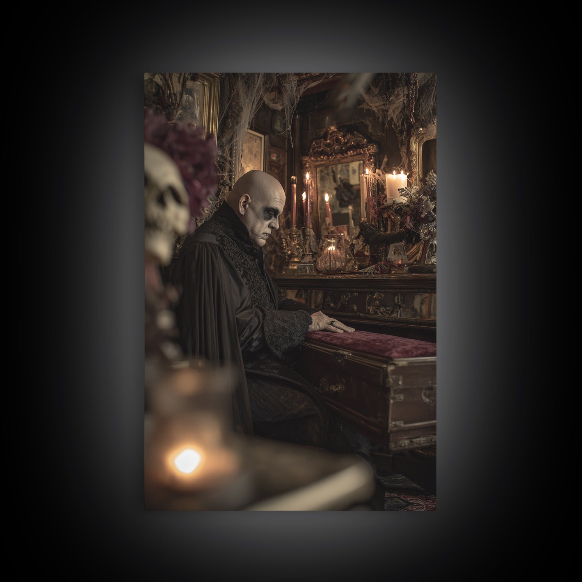 The Royal Coffin Maker, Vertical Wall Art, Haunted Gothic Art, Framed Canvas Print, Halloween Wall Decor, Gothic Home Decor