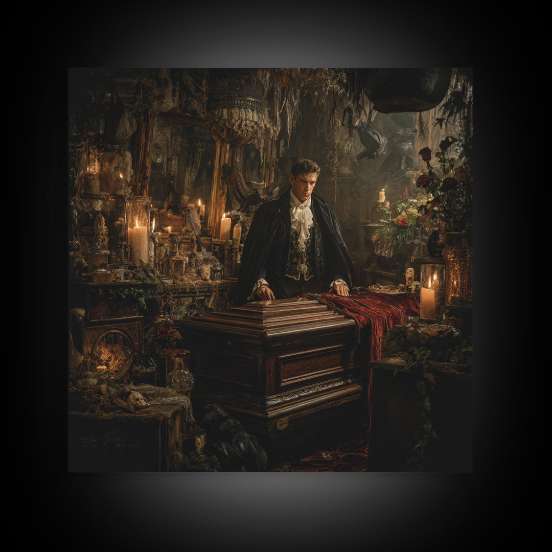 The Royal Coffin Maker, Square Wall Art, Spooky Home Decor, Canvas Print, Halloween Wall Decor, Gothic Home Decor, Seasonal Home Decor