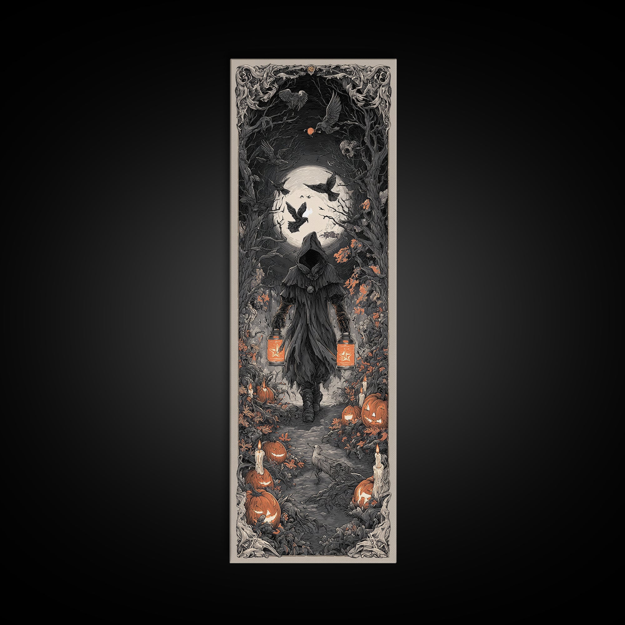 The Soul Collector, Tall Narrow Wall Art, Gothic Horror Wall Art, Framed Canvas Print, Halloween Wall Decor, Gothic Home Decor