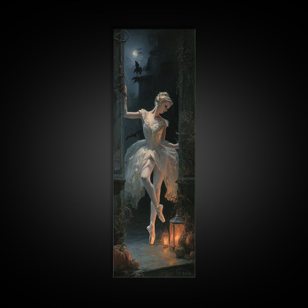 The Phantom Ballerina, Tall Narrow Wall Art, Spooky Home Decor, Canvas Print, Halloween Wall Decor, Gothic Home Decor, Halloween Wall Art