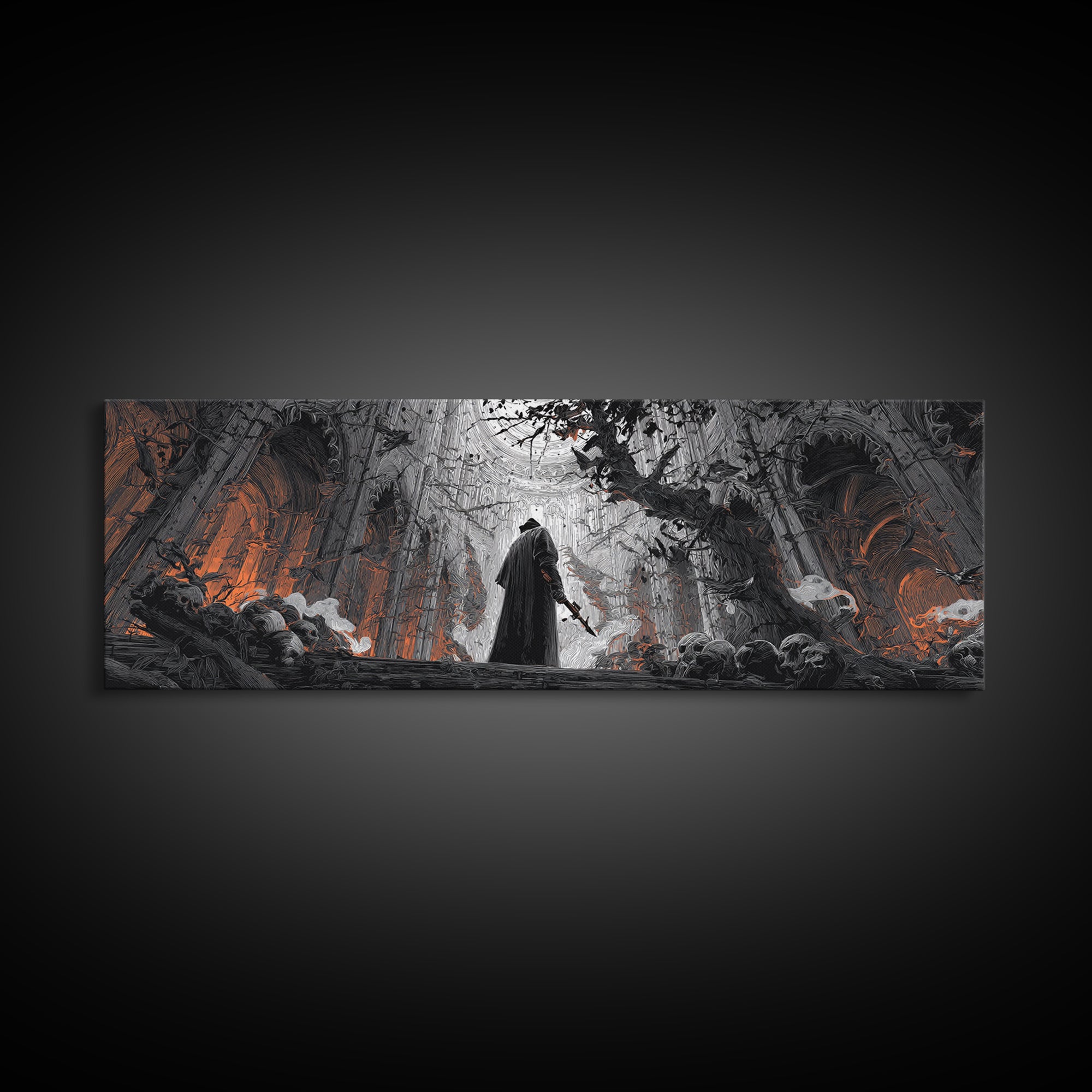 The Ghost Of The Witch Hunter, Extra Wide Wall Art, Haunted Gothic Art, Framed Canvas Print, Halloween Wall Decor, Gothic Home Decor