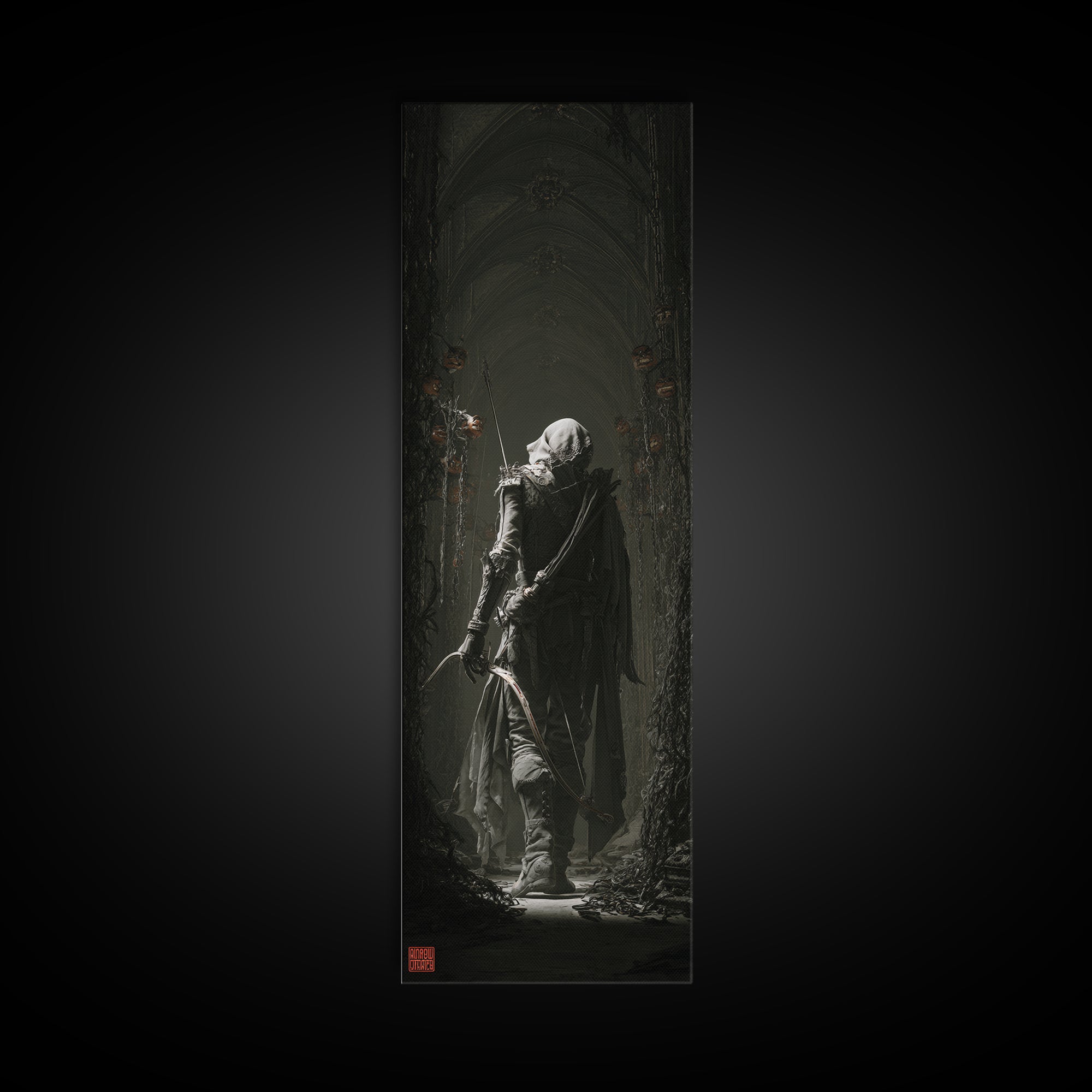 The Ghost Of The Witch Hunter, Tall Narrow Wall Art, Macabre Wall Art, Framed Canvas Print, Halloween Wall Decor, Gothic Home Decor