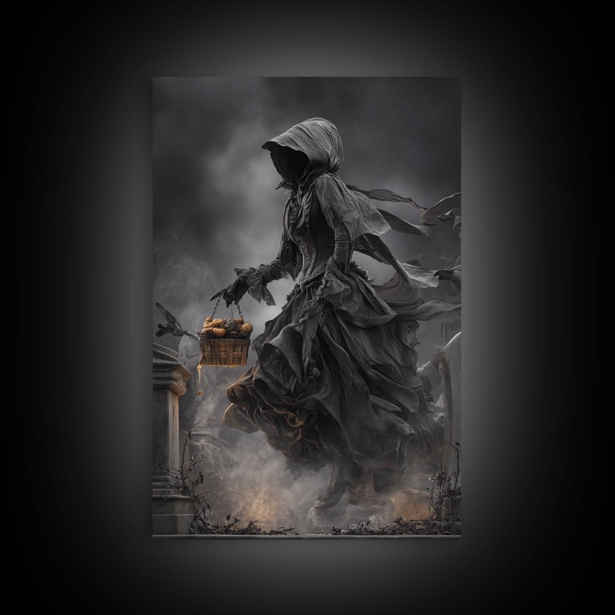 The Cemetery Beekeeper, Vertical Wall Art, Gothic Horror Wall Art, Framed Canvas Print, Halloween Wall Decor, Gothic Home Decor