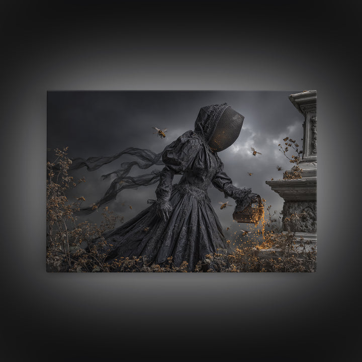 The Cemetery Beekeeper, Landscape Wall Art, Spooky Home Decor, Canvas Print, Halloween Wall Decor, Gothic Home Decor, Spooky Wall Decor