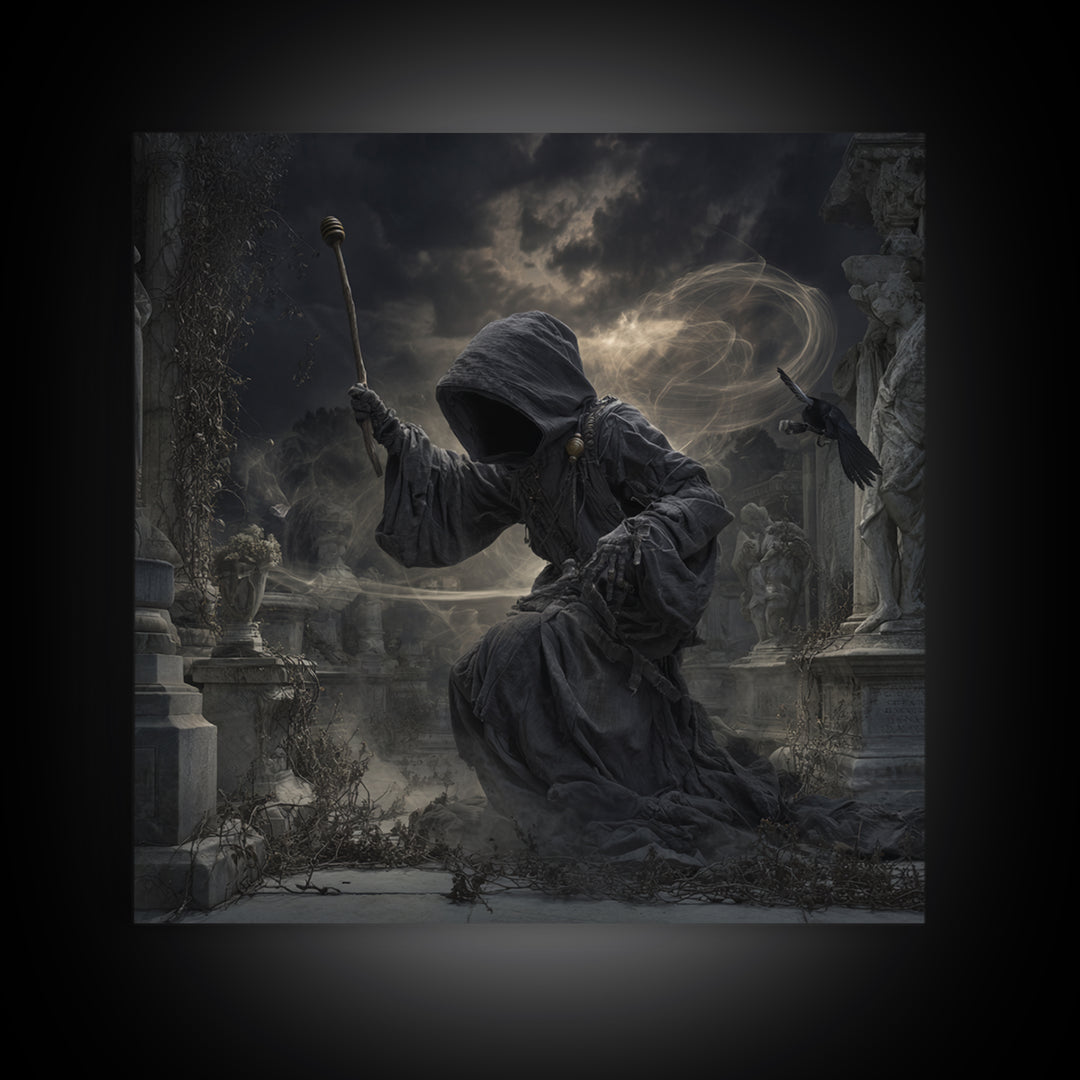 The Cemetery Beekeeper, Square Wall Art, Gothic Horror Wall Art, Framed Canvas Print, Halloween Wall Decor, Gothic Home Decor