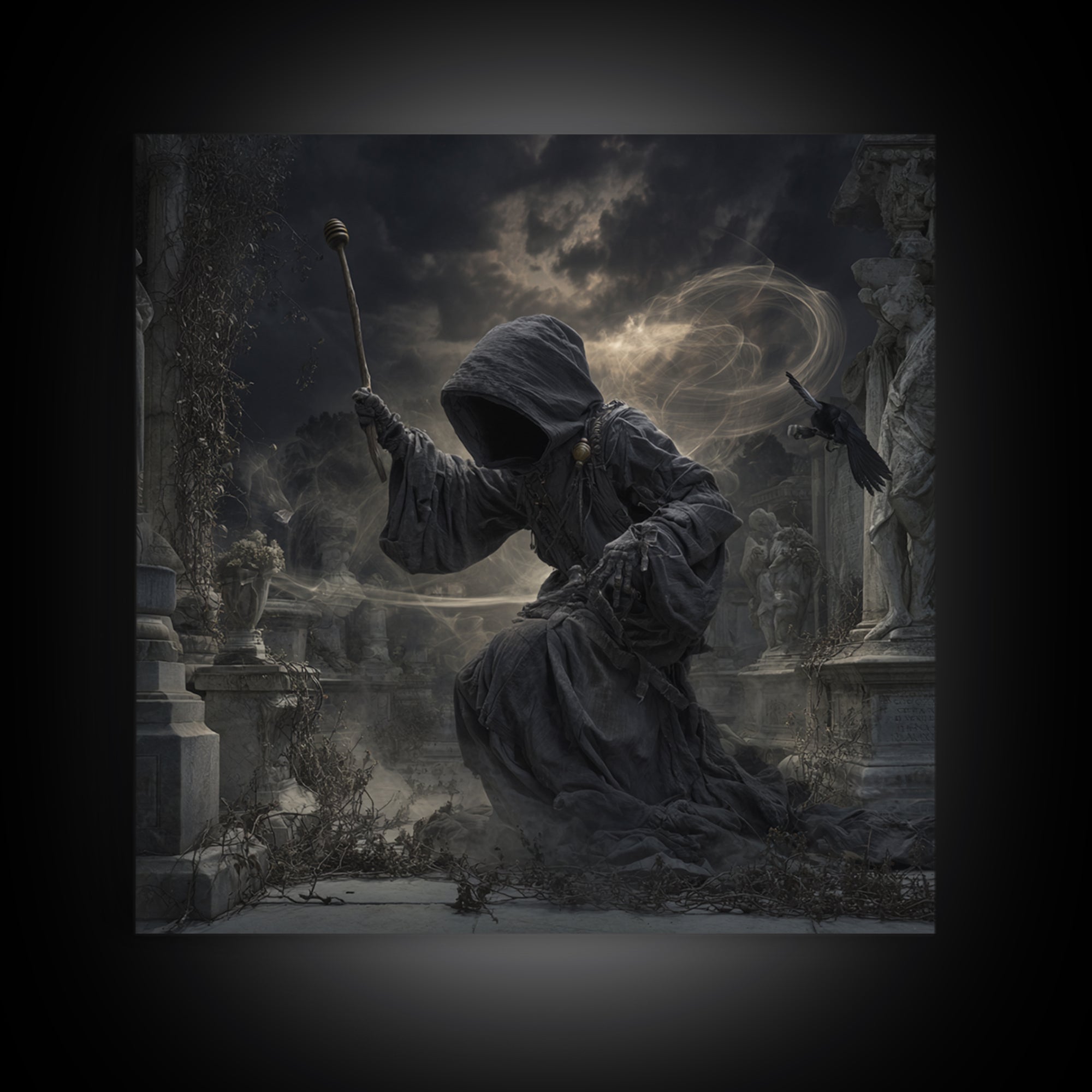 The Cemetery Beekeeper, Square Wall Art, Gothic Horror Wall Art, Framed Canvas Print, Halloween Wall Decor, Gothic Home Decor