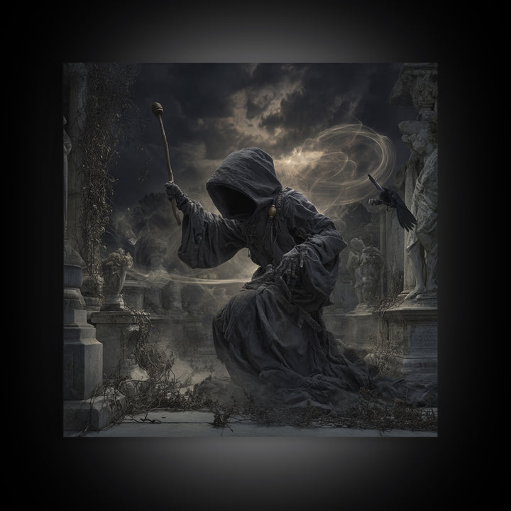The Cemetery Beekeeper, Square Wall Art, Gothic Horror Wall Art, Framed Canvas Print, Halloween Wall Decor, Gothic Home Decor