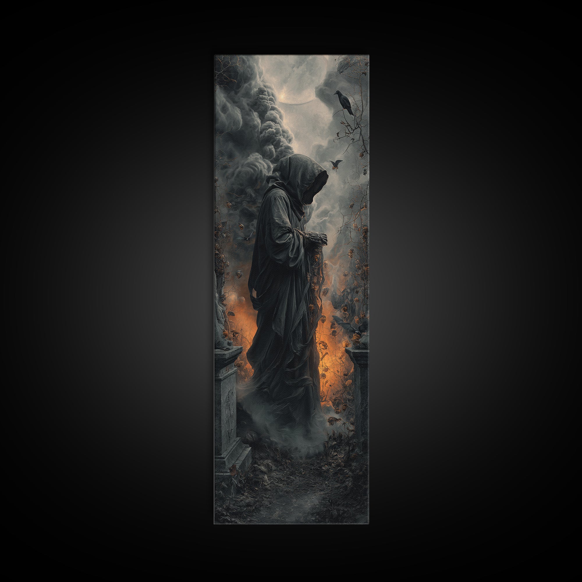 The Cemetery Beekeeper, Tall Narrow Wall Art, Dark Fantasy Wall Art, Canvas Print, Halloween Wall Decor, Gothic Home Decor