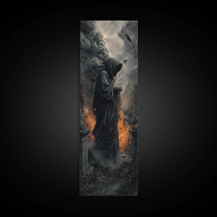 The Cemetery Beekeeper, Tall Narrow Wall Art, Dark Fantasy Wall Art, Canvas Print, Halloween Wall Decor, Gothic Home Decor