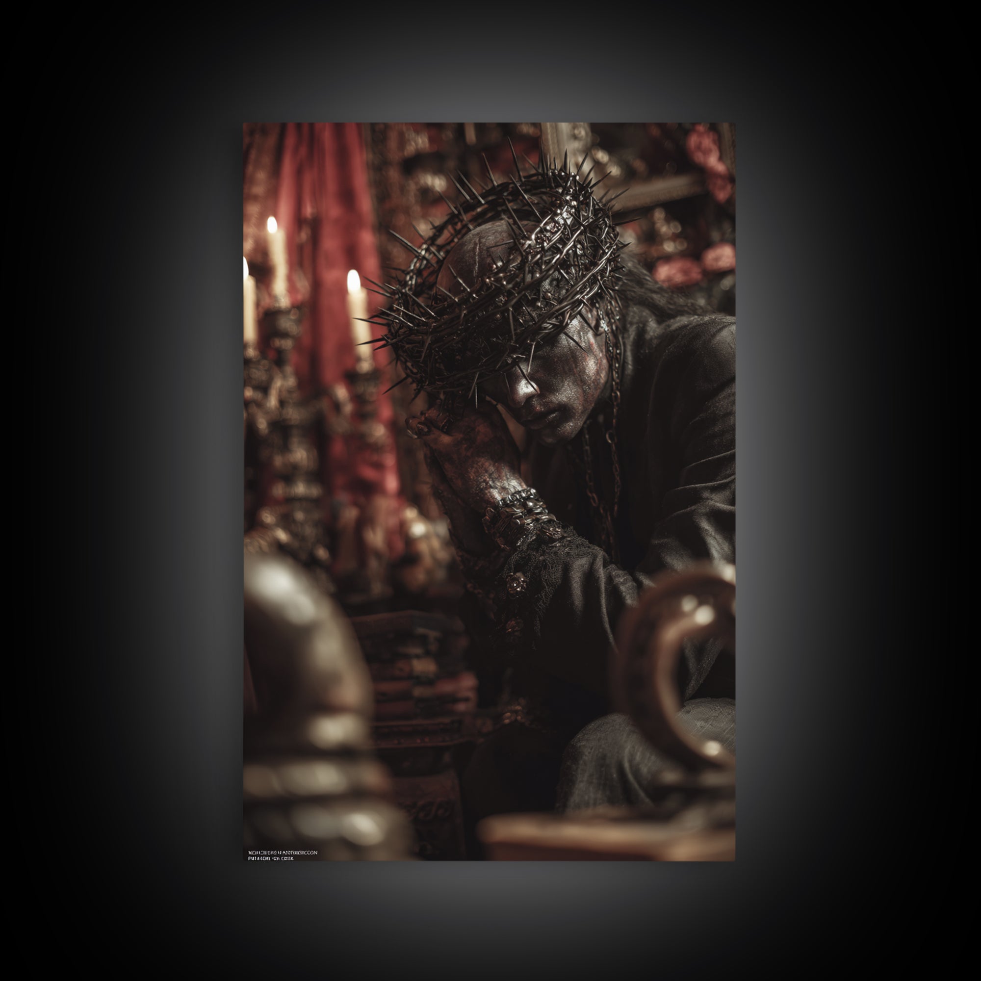 The Thorn-Crowned King, Vertical Wall Art, Dark Fantasy Wall Art, Canvas Print, Halloween Wall Decor, Gothic Home Decor, Macabre Wall Art