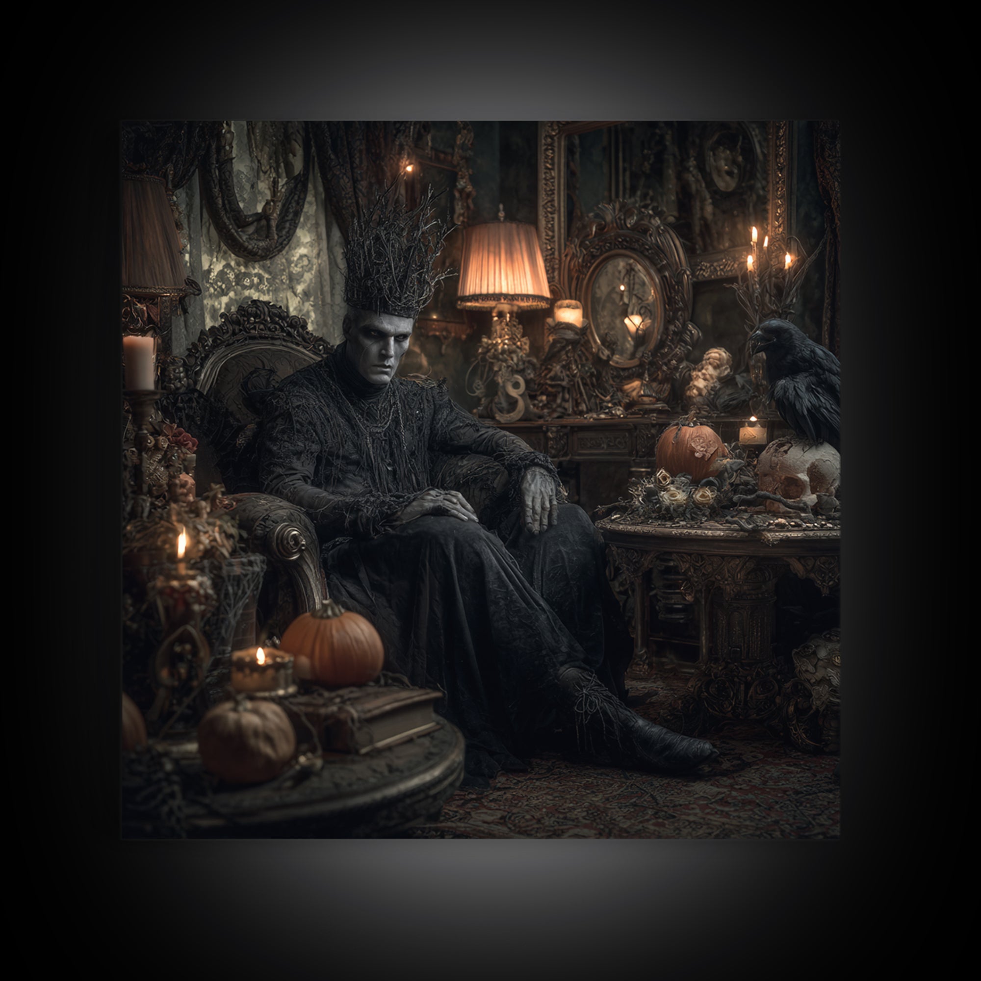 The Thorn-Crowned King, Square Wall Art, Haunted Gothic Art, Framed Canvas Print, Halloween Wall Decor, Gothic Home Decor, Dark Fantasy Art
