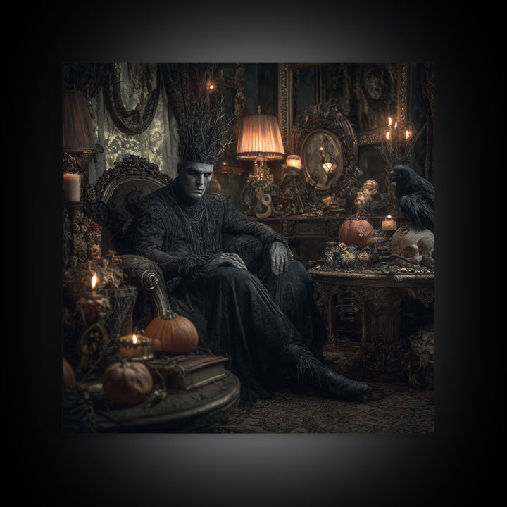 The Thorn-Crowned King, Square Wall Art, Haunted Gothic Art, Framed Canvas Print, Halloween Wall Decor, Gothic Home Decor, Dark Fantasy Art