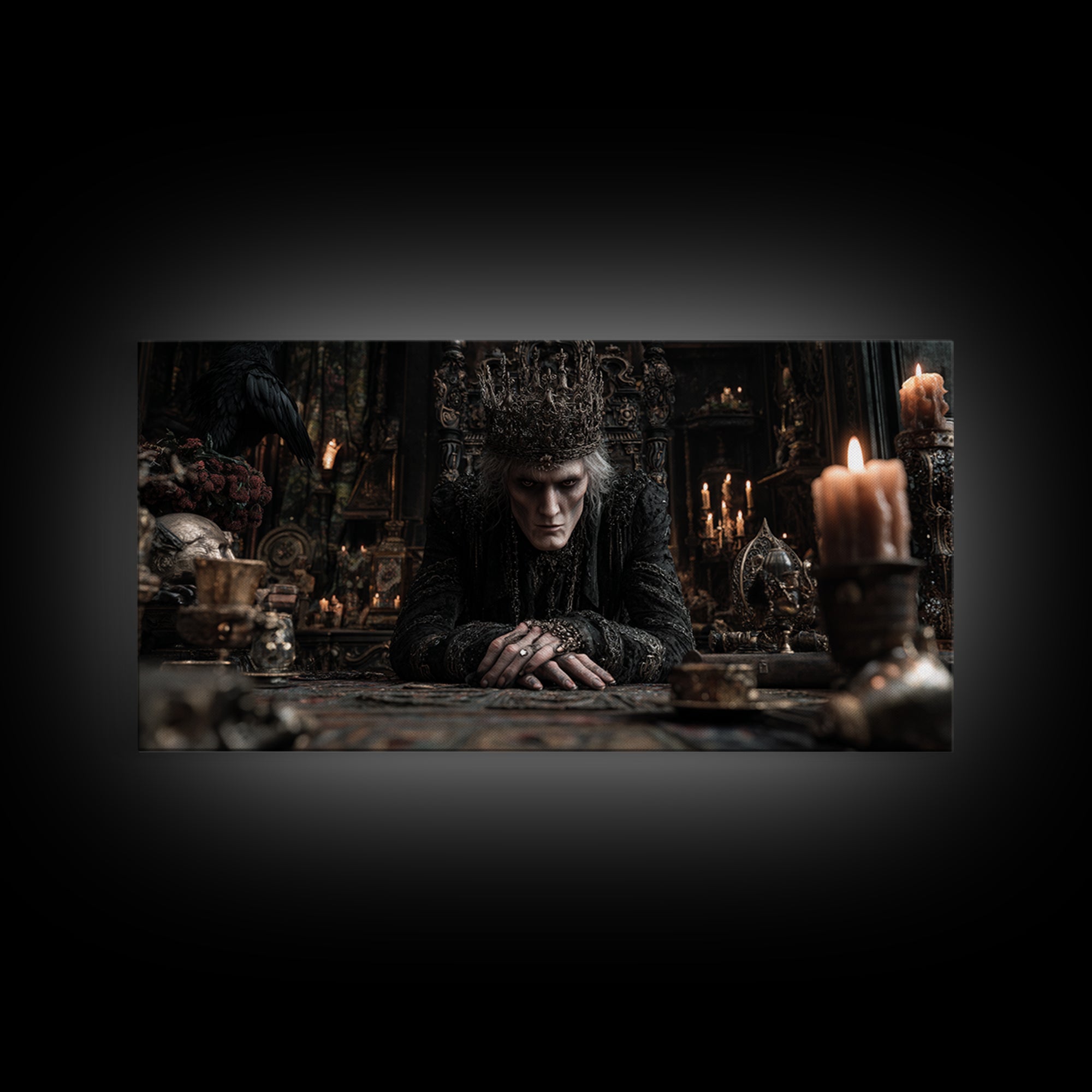 The Thorn-Crowned King, Wide Panoramic Art, Haunted Gothic Art, Framed Canvas Print, Halloween Wall Decor, Gothic Home Decor