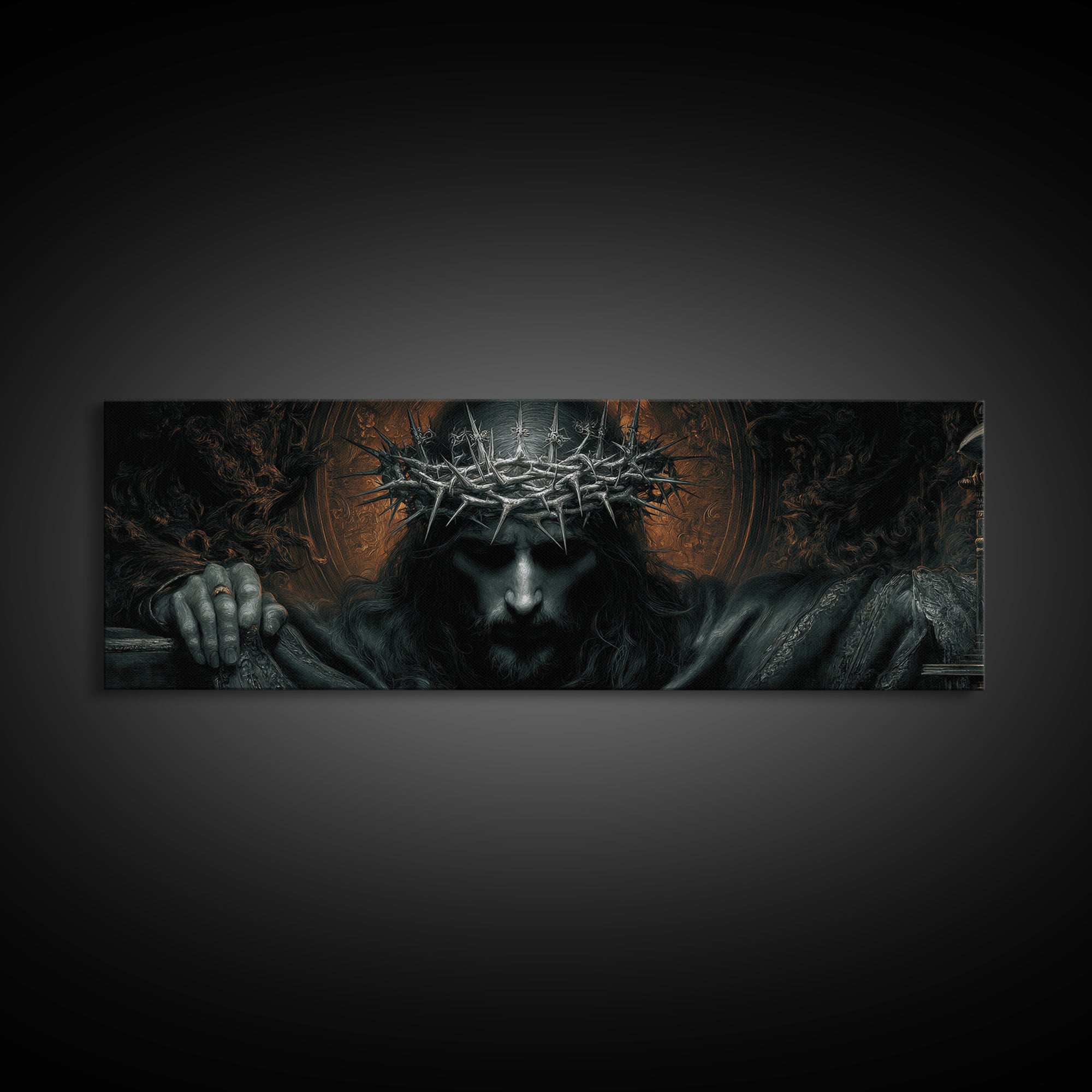 The Thorn-Crowned King, Extra Wide Wall Art, Dark Fantasy Wall Art, Canvas Print, Halloween Wall Decor, Gothic Home Decor