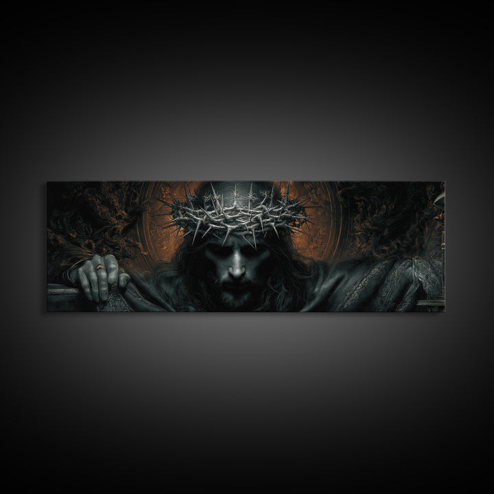 The Thorn-Crowned King, Extra Wide Wall Art, Dark Fantasy Wall Art, Canvas Print, Halloween Wall Decor, Gothic Home Decor