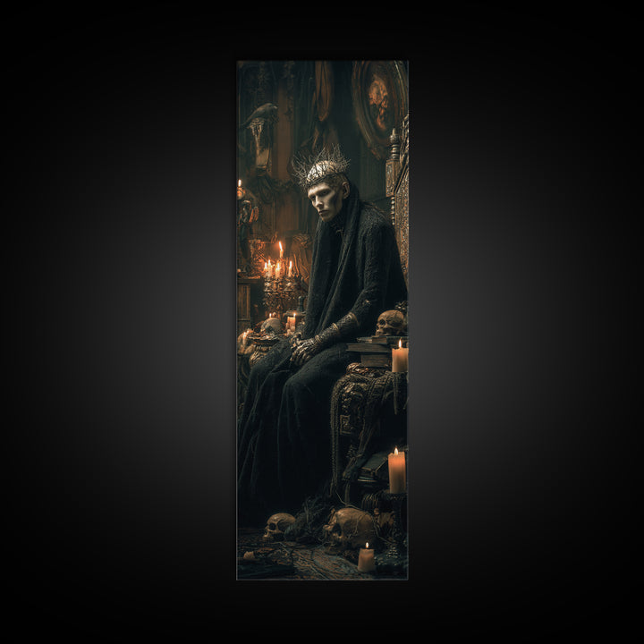 The Thorn-Crowned King, Tall Narrow Wall Art, Dark Fantasy Wall Art, Canvas Print, Halloween Wall Decor, Gothic Home Decor