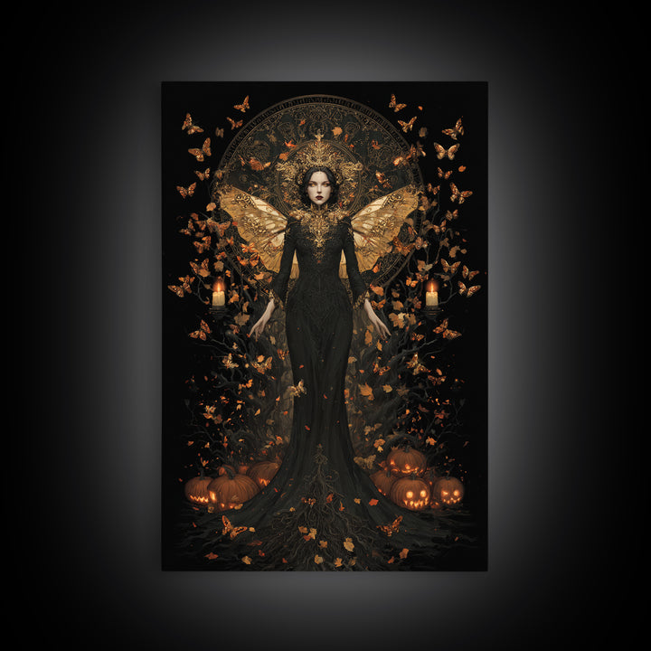 The Moth-Winged Empress, Vertical Wall Art, Dark Halloween Decor, Canvas Print, Halloween Wall Decor, Gothic Home Decor, Dark Fantasy Art