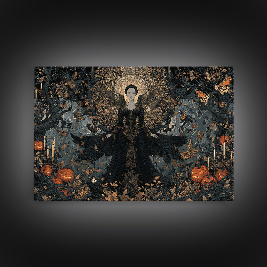 The Moth-Winged Empress, Landscape Wall Art, Gothic Horror Wall Art, Framed Canvas Print, Halloween Wall Decor, Gothic Home Decor
