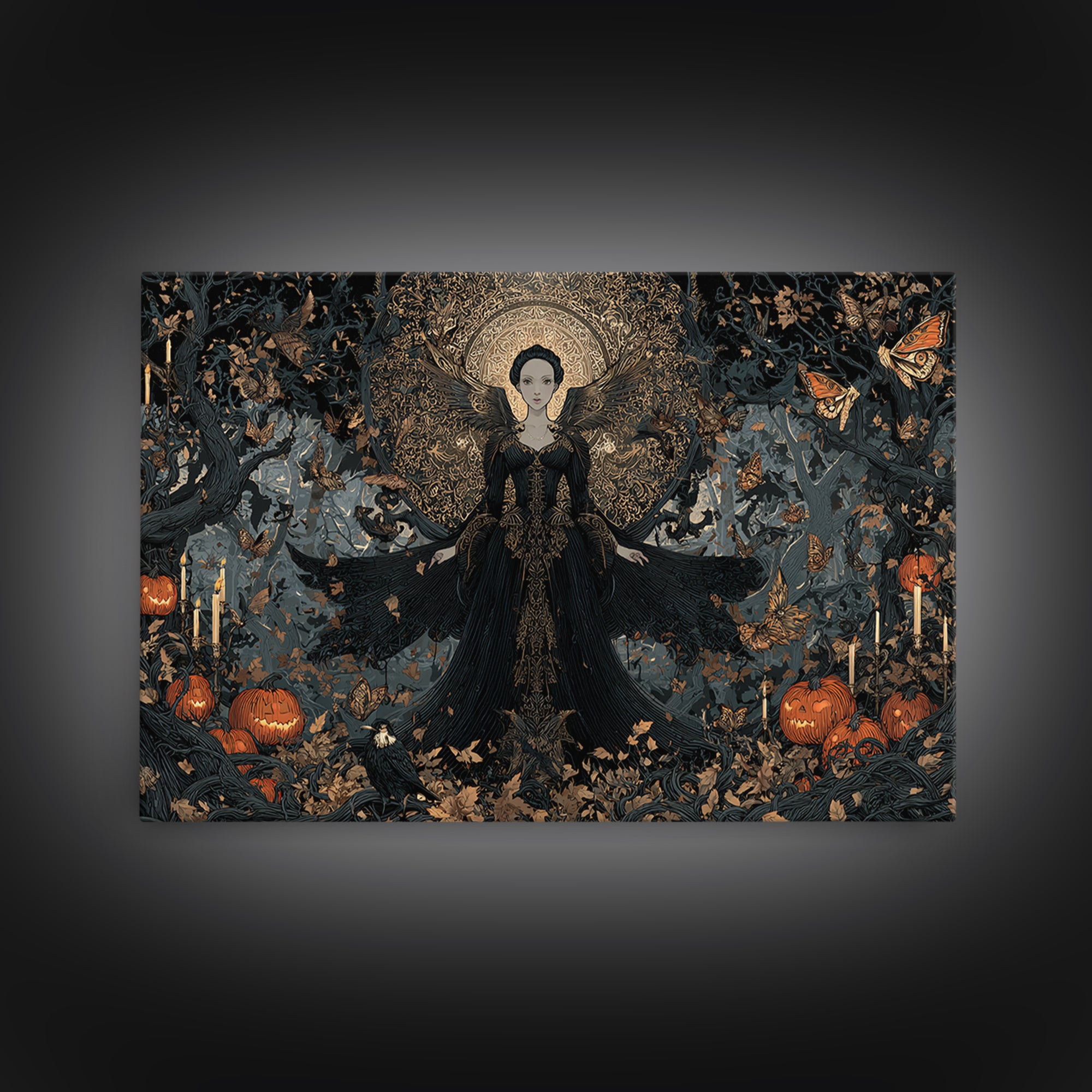 The Moth-Winged Empress, Landscape Wall Art, Gothic Horror Wall Art, Framed Canvas Print, Halloween Wall Decor, Gothic Home Decor