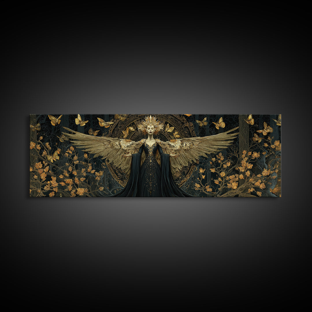 The Moth-Winged Empress, Extra Wide Wall Art, Haunted Gothic Art, Framed Canvas Print, Halloween Wall Decor, Gothic Home Decor