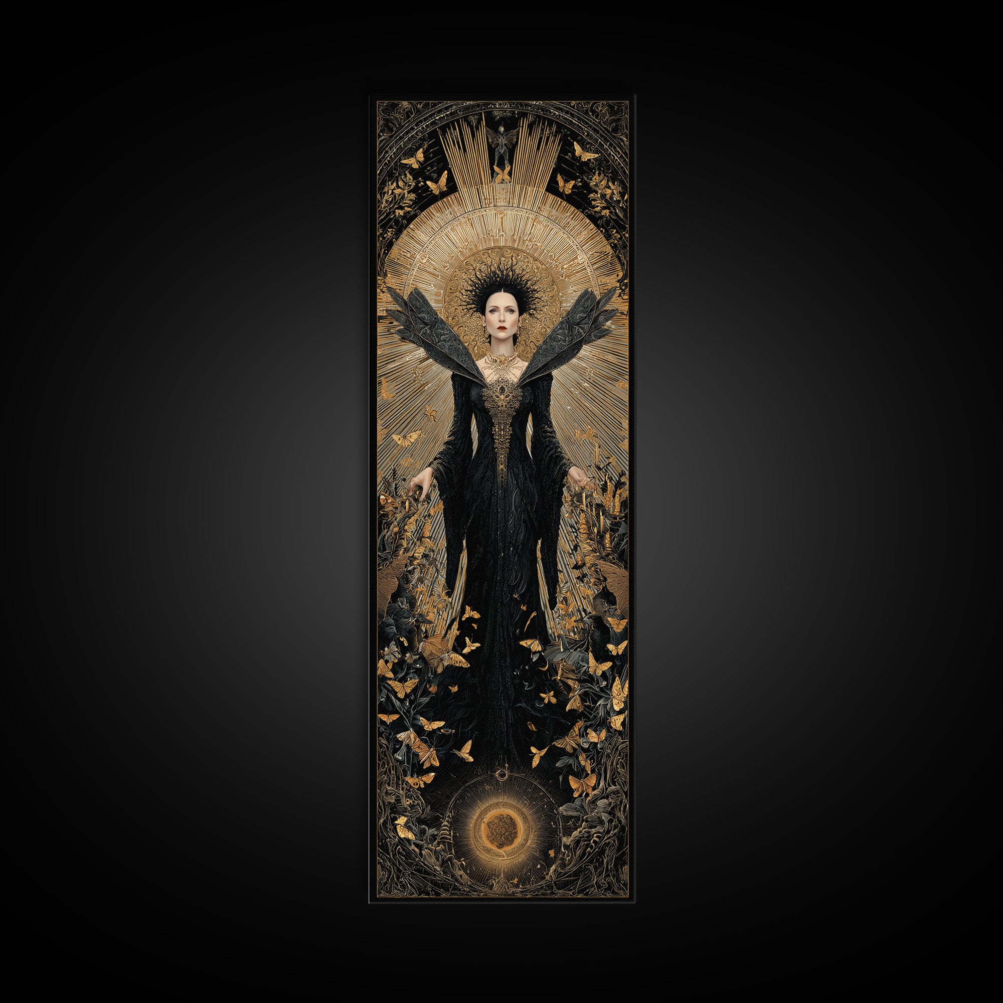 The Moth-Winged Empress, Tall Narrow Wall Art, Dark Fantasy Wall Art, Canvas Print, Halloween Wall Decor, Gothic Home Decor