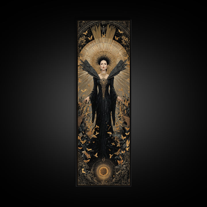The Moth-Winged Empress, Tall Narrow Wall Art, Dark Fantasy Wall Art, Canvas Print, Halloween Wall Decor, Gothic Home Decor