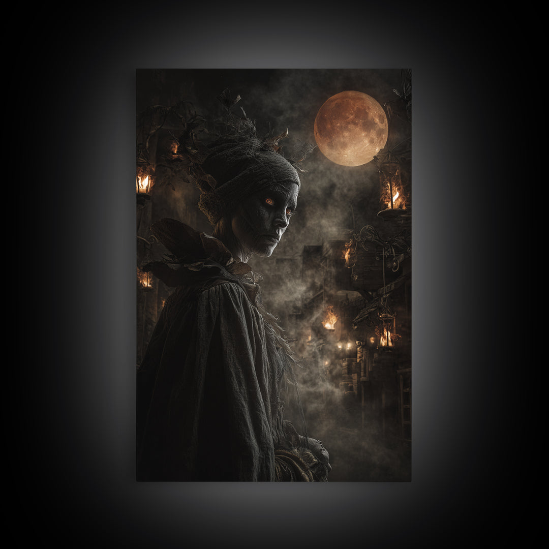 The Ash-Covered Oracle, Vertical Wall Art, Haunted Gothic Art, Framed Canvas Print, Halloween Wall Decor, Gothic Home Decor