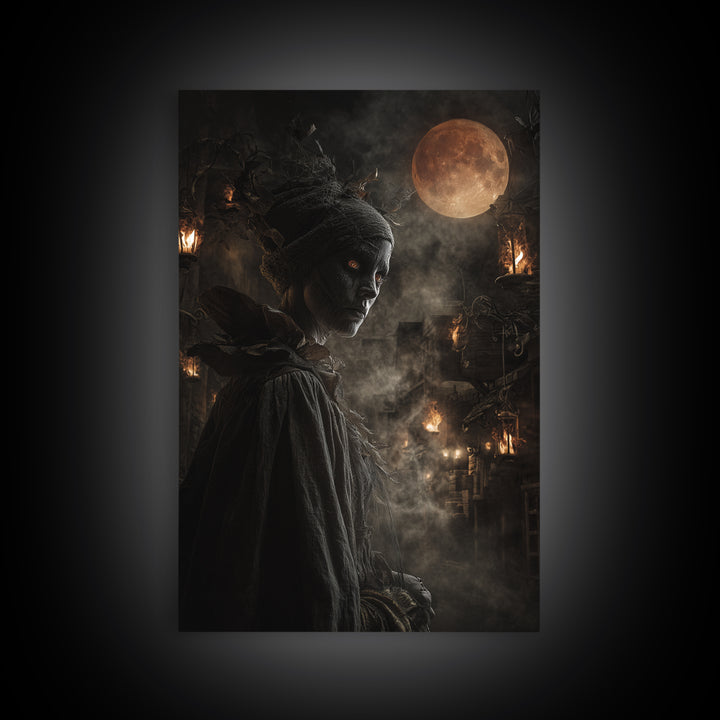 The Ash-Covered Oracle, Vertical Wall Art, Haunted Gothic Art, Framed Canvas Print, Halloween Wall Decor, Gothic Home Decor