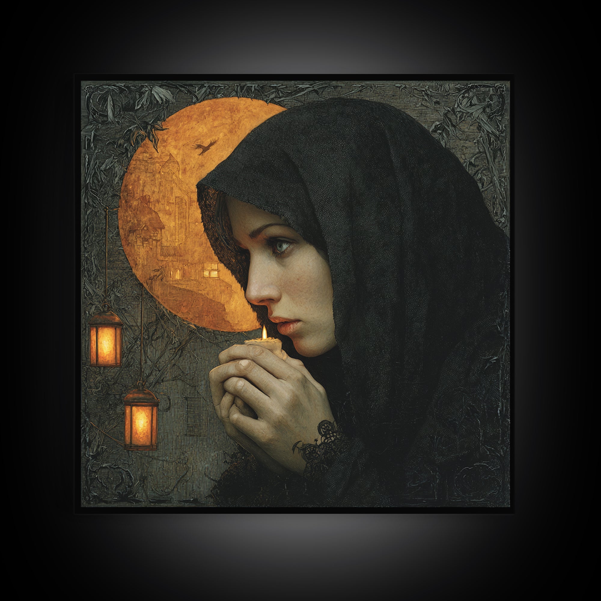 The Ash-Covered Oracle, Square Wall Art, Macabre Wall Art, Framed Canvas Print, Halloween Wall Decor, Gothic Home Decor, Seasonal Home Decor