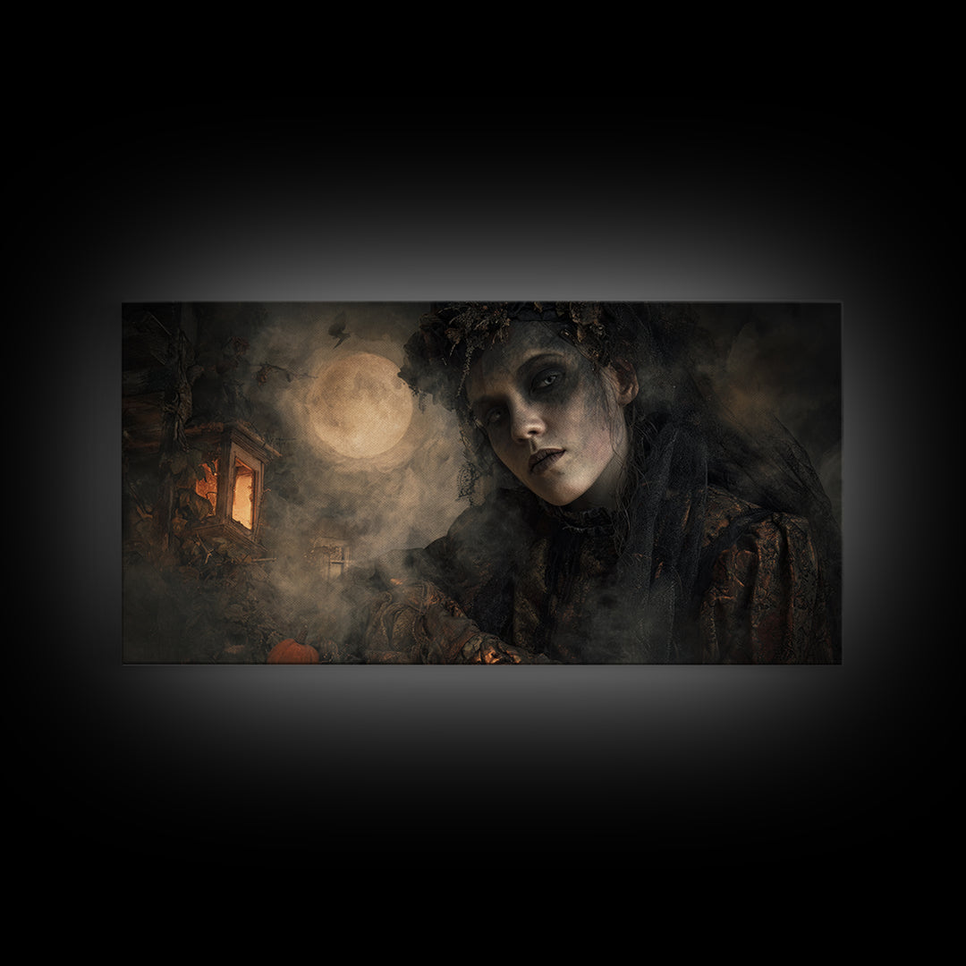 The Ash-Covered Oracle, Wide Panoramic Art, Spooky Home Decor, Canvas Print, Halloween Wall Decor, Gothic Home Decor, Seasonal Home Decor
