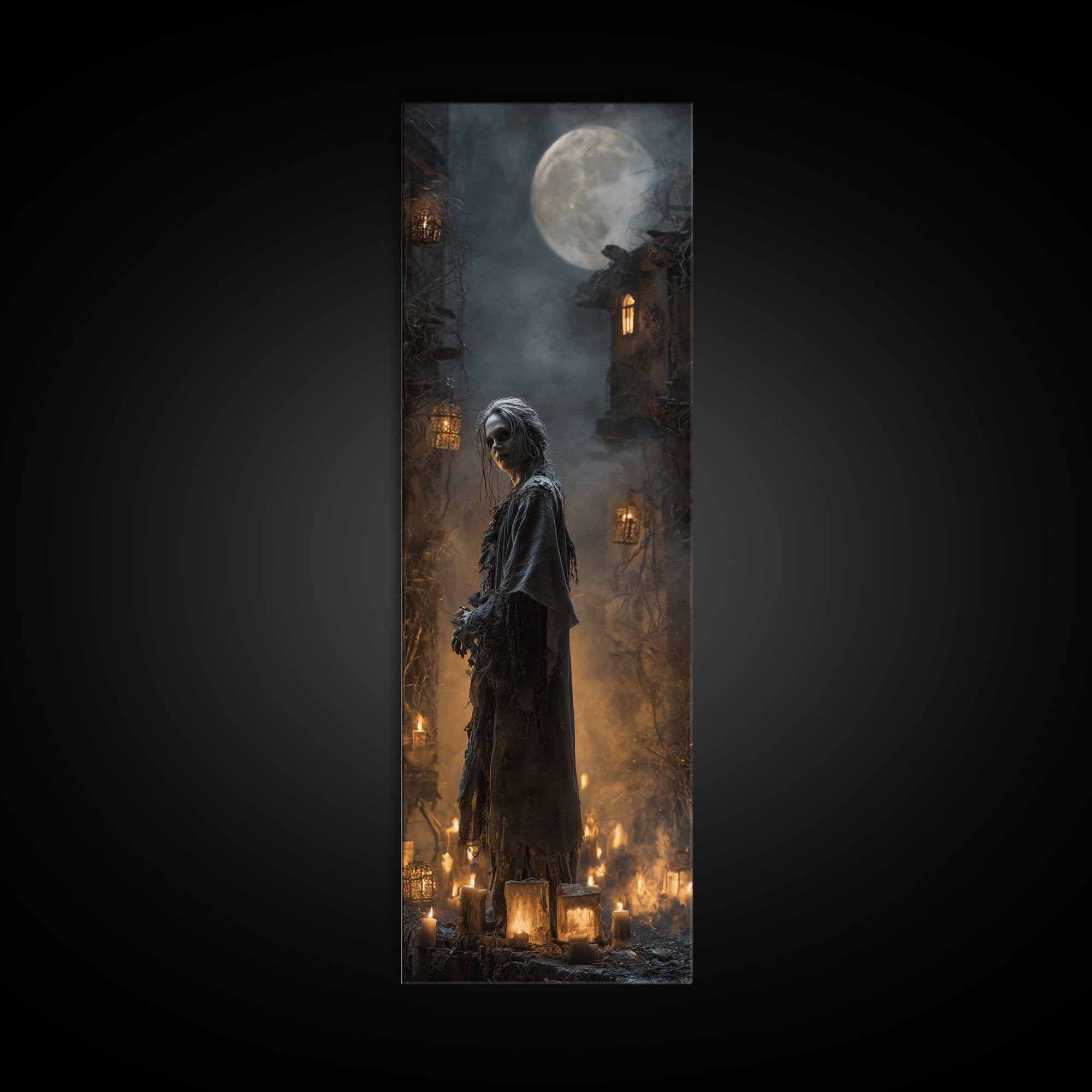 The Ash-Covered Oracle, Tall Narrow Wall Art, Macabre Wall Art, Framed Canvas Print, Halloween Wall Decor, Gothic Home Decor