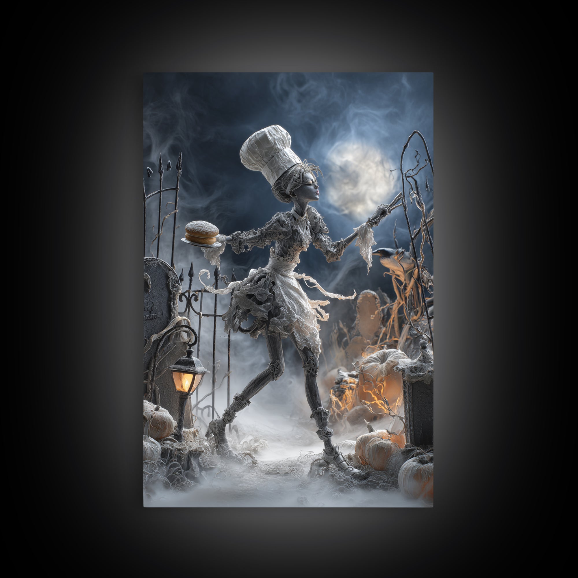 The Ghost Bakery, Vertical Wall Art, Haunted Gothic Art, Framed Canvas Print, Halloween Wall Decor, Gothic Home Decor, Statement Wall Art