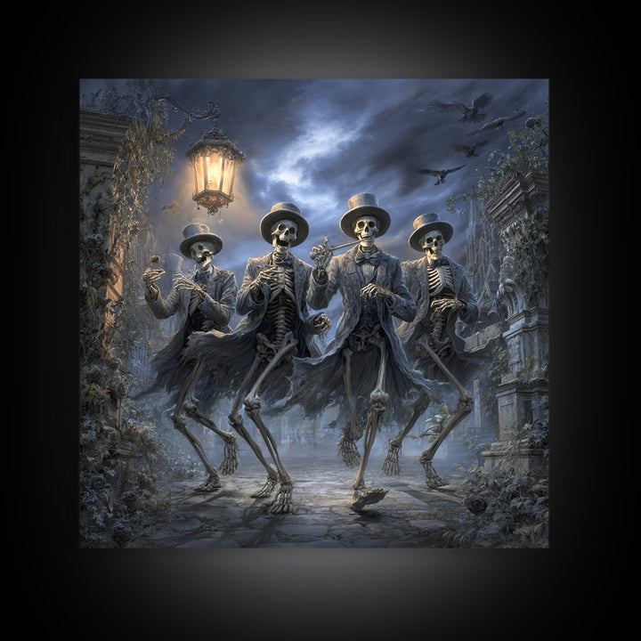 The Skeleton Barbershop Quartet, Square Wall Art, Gothic Horror Wall Art, Framed Canvas Print, Halloween Wall Decor, Gothic Home Decor