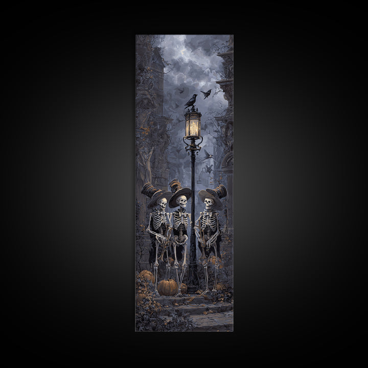 The Skeleton Barbershop Quartet, Tall Narrow Wall Art, Spooky Home Decor, Canvas Print, Halloween Wall Decor, Gothic Home Decor