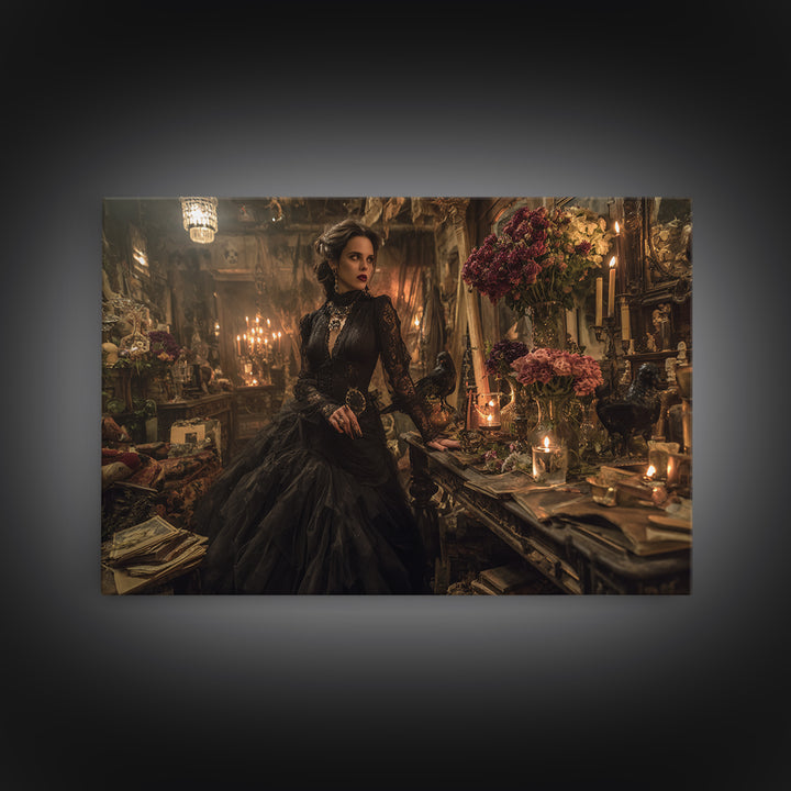 The Vampire Florist, Landscape Wall Art, Dark Fantasy Wall Art, Canvas Print, Halloween Wall Decor, Gothic Home Decor