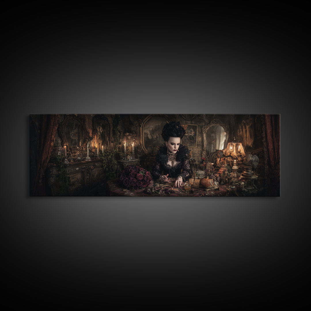 The Vampire Florist, Extra Wide Wall Art, Dark Fantasy Wall Art, Canvas Print, Halloween Wall Decor, Gothic Home Decor, Halloween Wall Art