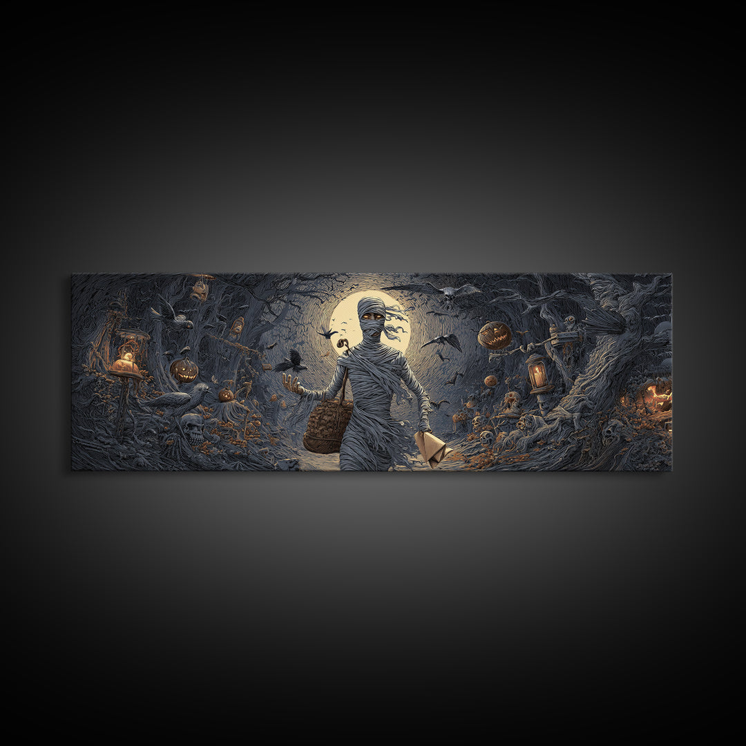The Mummy Mail Carrier, Extra Wide Wall Art, Haunted Gothic Art, Framed Canvas Print, Halloween Wall Decor, Gothic Home Decor