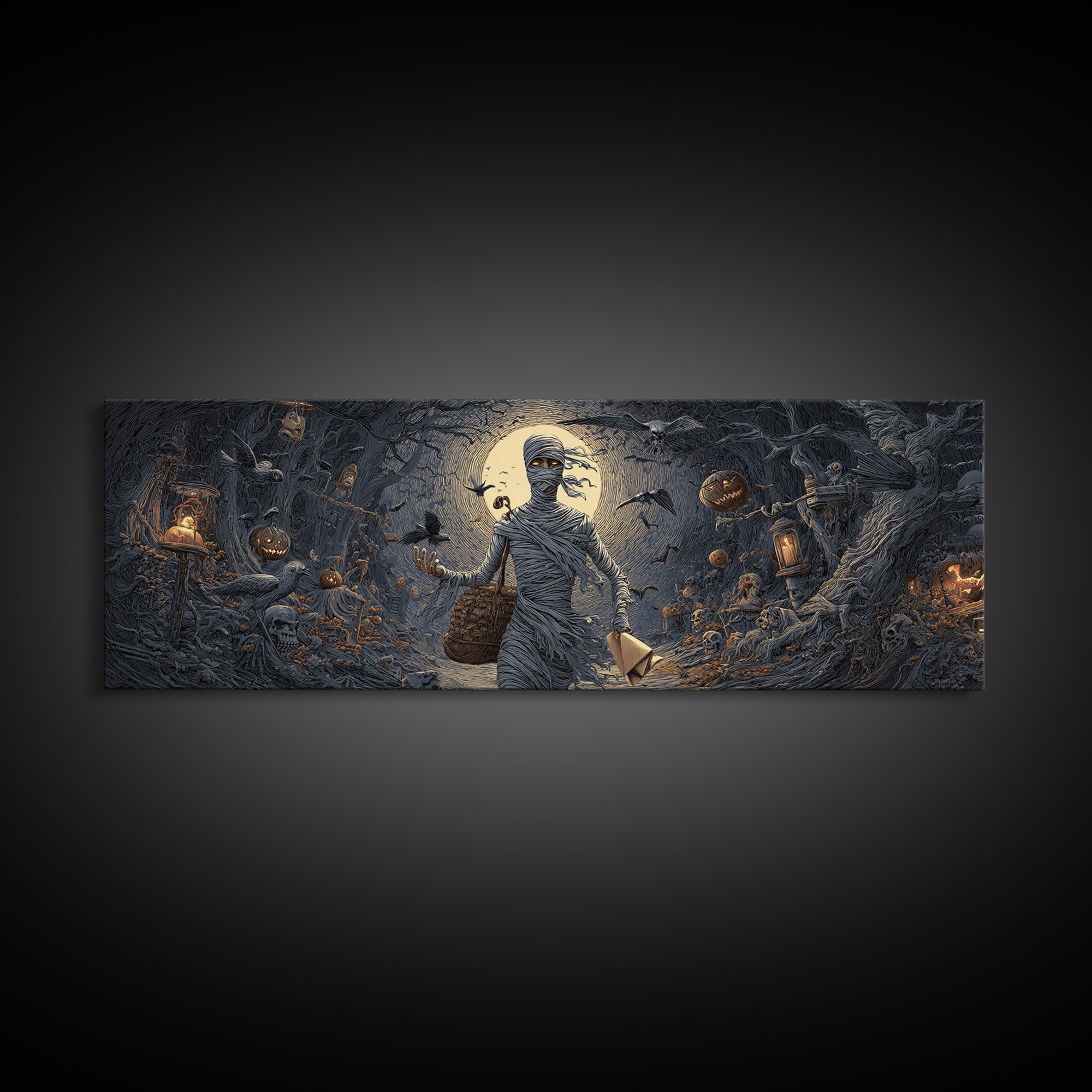 The Mummy Mail Carrier, Extra Wide Wall Art, Haunted Gothic Art, Framed Canvas Print, Halloween Wall Decor, Gothic Home Decor