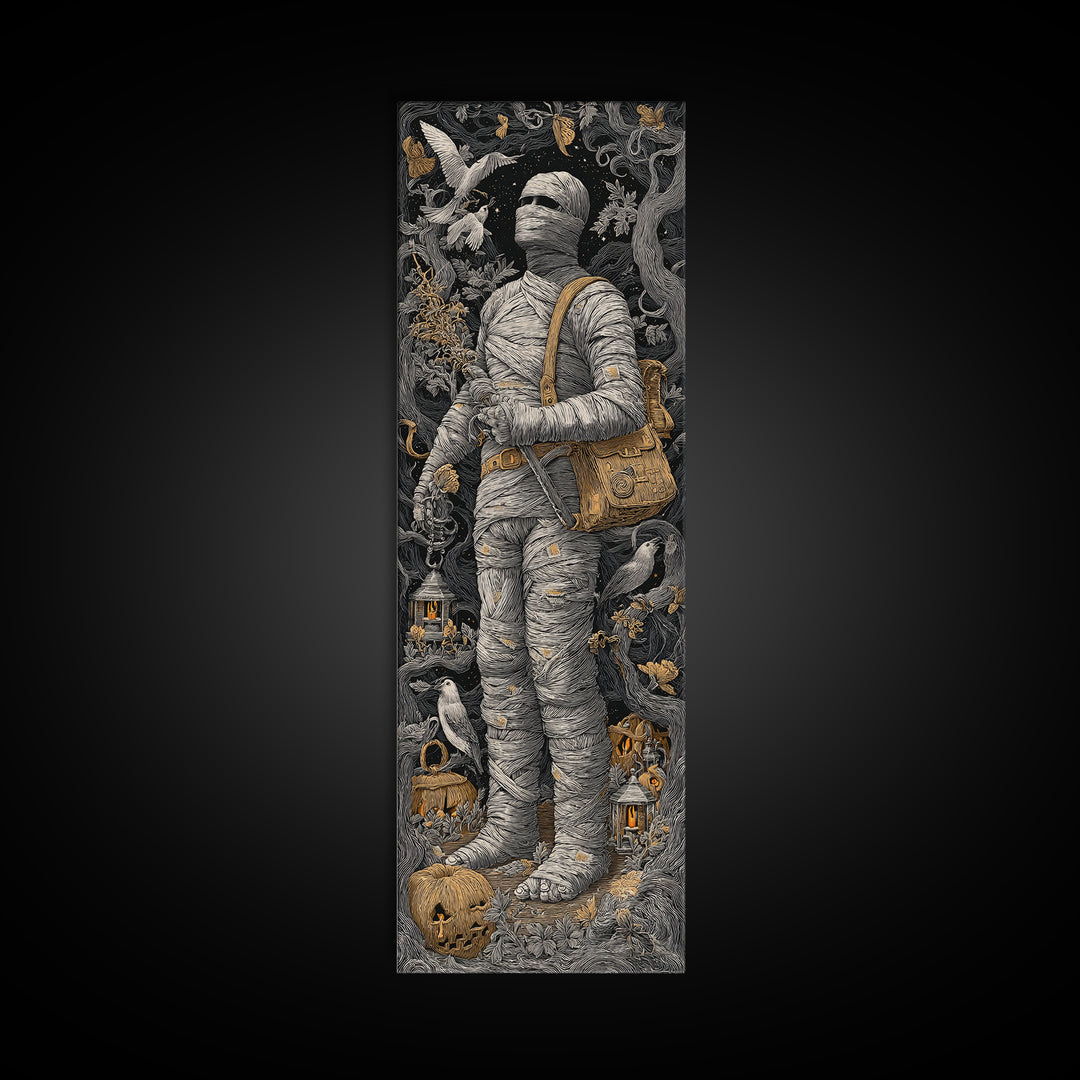 The Mummy Mail Carrier, Tall Narrow Wall Art, Dark Halloween Decor, Canvas Print, Halloween Wall Decor, Gothic Home Decor, Macabre Wall Art