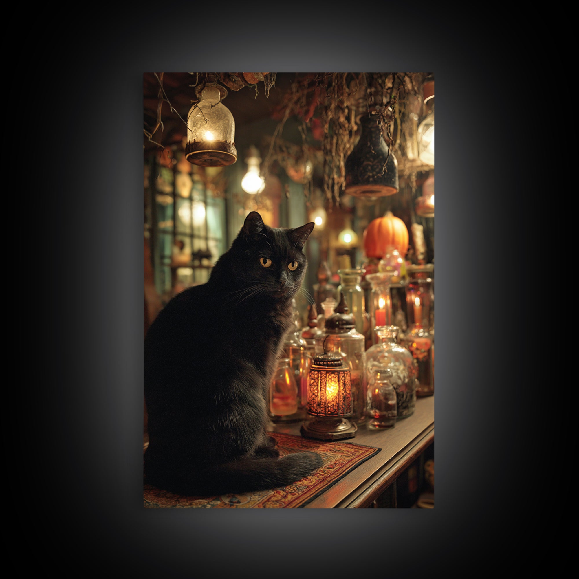 The Witch'S Cat Cafe, Vertical Wall Art, Gothic Horror Wall Art, Framed Canvas Print, Halloween Wall Decor, Gothic Home Decor