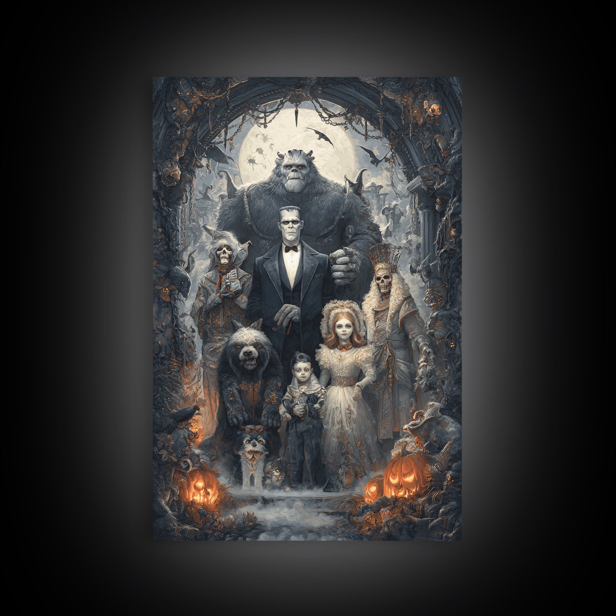 The Monster Family Portrait, Vertical Wall Art, Dark Fantasy Wall Art, Canvas Print, Halloween Wall Decor, Gothic Home Decor