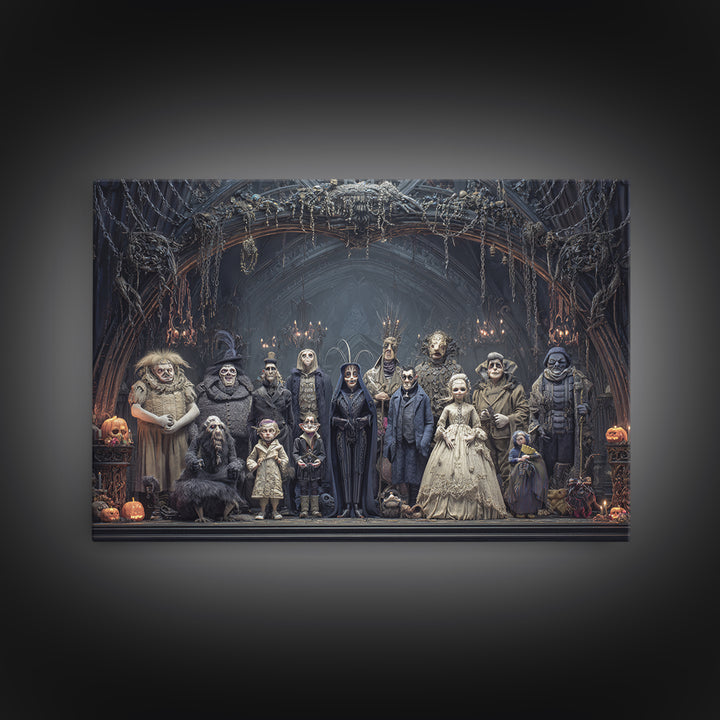 The Monster Family Portrait, Landscape Wall Art, Haunted Gothic Art, Framed Canvas Print, Halloween Wall Decor, Gothic Home Decor
