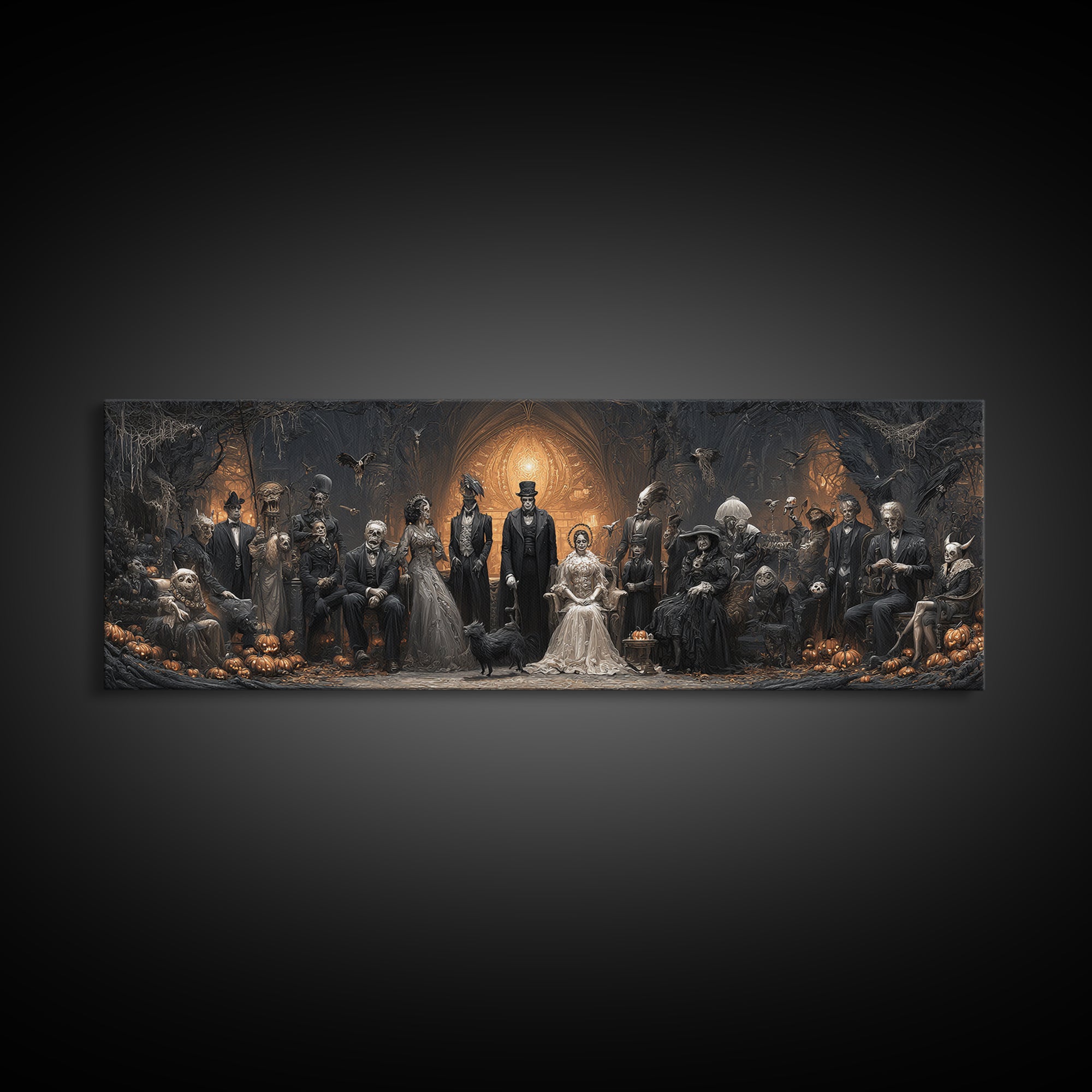 The Monster Family Portrait, Extra Wide Wall Art, Haunted Gothic Art, Framed Canvas Print, Halloween Wall Decor, Gothic Home Decor