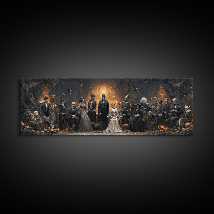 The Monster Family Portrait, Extra Wide Wall Art, Haunted Gothic Art, Framed Canvas Print, Halloween Wall Decor, Gothic Home Decor
