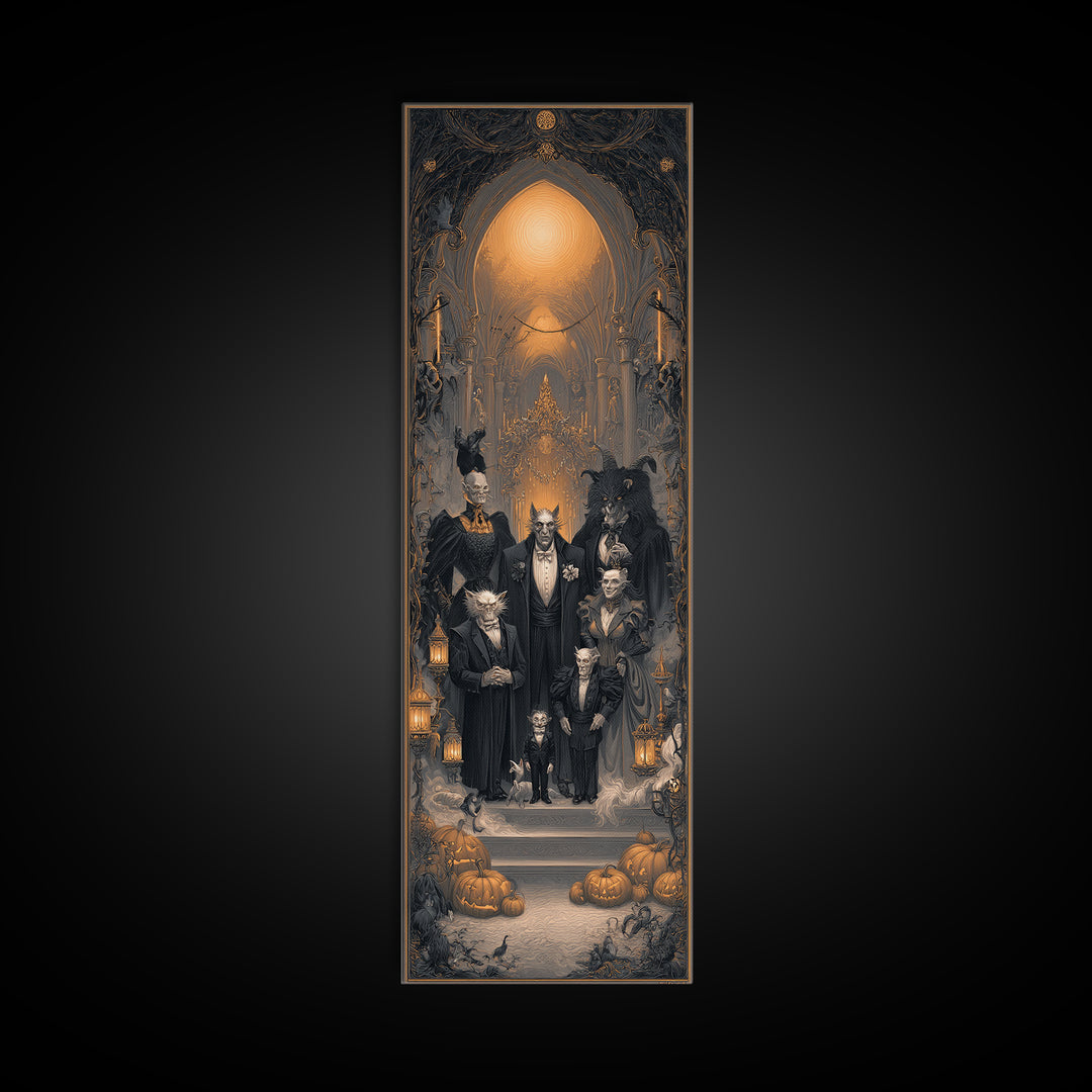 The Monster Family Portrait, Tall Narrow Wall Art, Spooky Home Decor, Canvas Print, Halloween Wall Decor, Gothic Home Decor